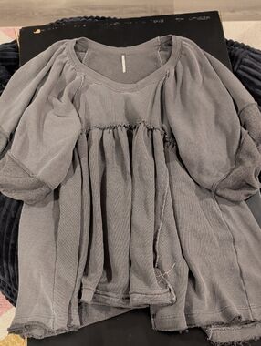 Free People Gray Puff-Sleeve Tunic Top